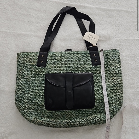 NWT Free People En Riva Raffia Tote Teal - Picture 3 of 7